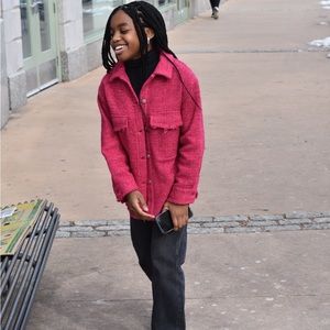 Zara Girls longsleeve button down “shacket”/ top pink sz 10/11